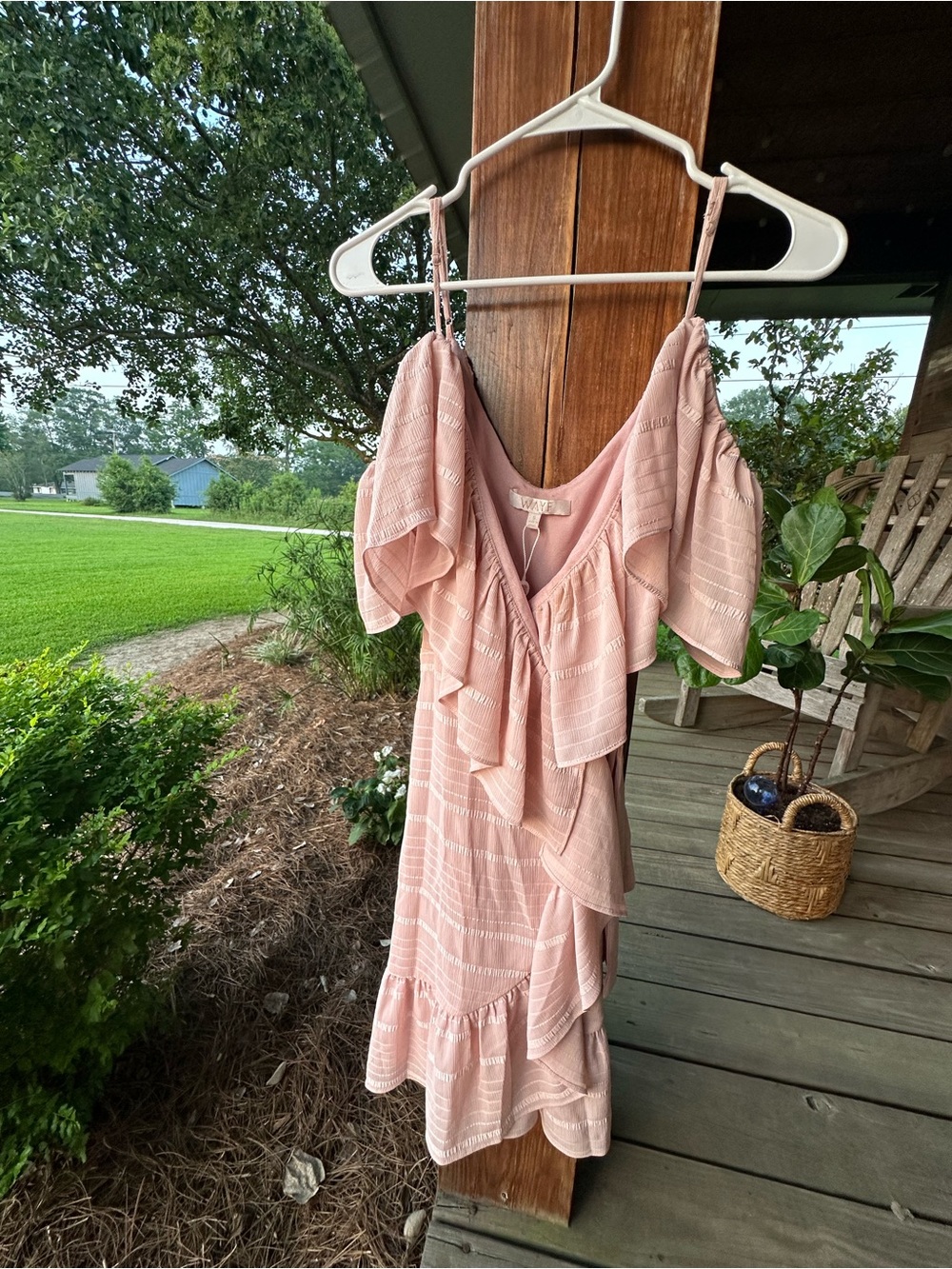Wayf Dusty Pink Ruffle Cold-Shoulder Mini Dress
